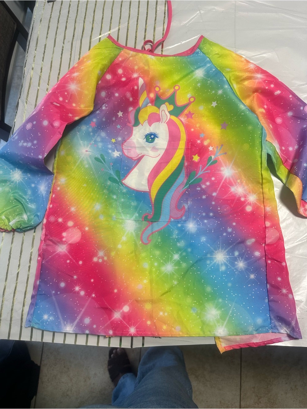 Girls Rainbow Unicorn Tunic Top - Bright Multi